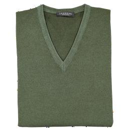 Overview image: TRUSSINI V-hals trui van merino wol, voorgewassen groen