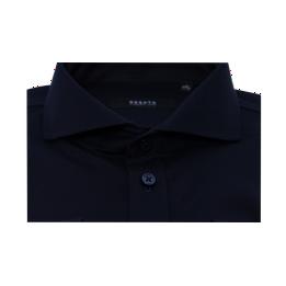 Overview second image: DESOTO LUXURY Jersey overhemd met knopenlijst en cut away boord, donker blauw