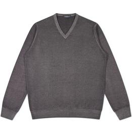 Overview image: TRUSSINI V-hals trui van merino wol, voorgewassen bruin