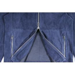 Overview second image: EMPORIO ARMANI Suède jas met zilveren ritssluiting en opstaande kraag, donker blauw