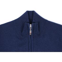 Overview second image: DORIANI Cashmere trui met opstaande kraag en ritssluiting, donkerblauw