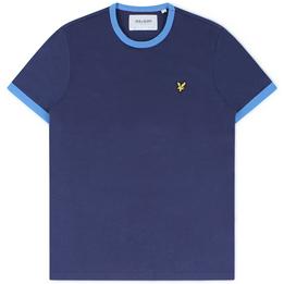 Overview image: LYLE AND SCOTT T-shirt met blauwe boorden en Eagle embleem, donkerblauw