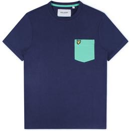 Overview image: LYLE AND SCOTT T-shirt met groene borstzak en Eagle embleem, donkerblauw