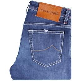 Overview image: JACOB COHËN  Jeans Bard met oranje stiksels en bruin label, middenblauw