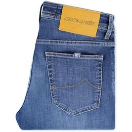 Overview image: JACOB COHËN  Jeans Bard met gele stiksels en geel label, middenblauw