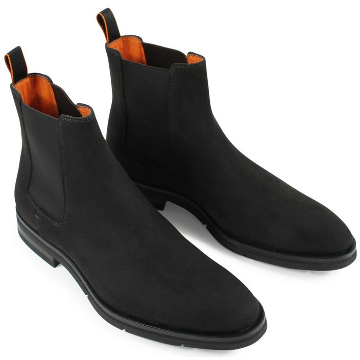 Santoni boots boot schoen schoenen suede leather leer enkellaars bootie chelsea, zwart black dark donker nero 1