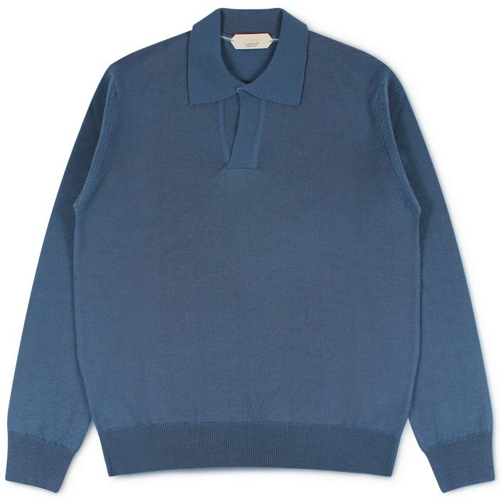 aurelien polo poloshirt shirt knitted knitwear longsleeve long sleeve lange mouw, blauw blue steelblue steel staal jeansblauw donkerblauw donker dark navy