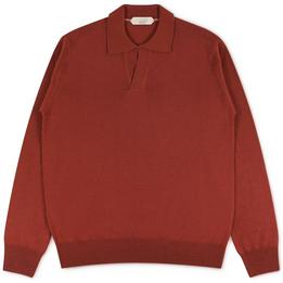 aurelien polo poloshirt longsleeve knitted cashwool rood roest - tijssen mode