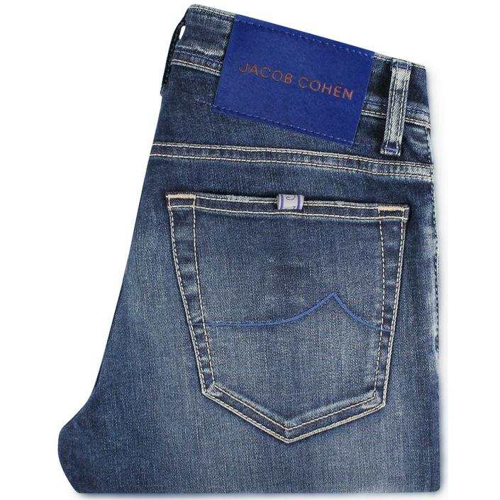 jacob cohen jeans denim spijkerbroek broek 5pocket nick slim nickslim, blauw blue middenblauw washed vintage gaten destroyed bleached