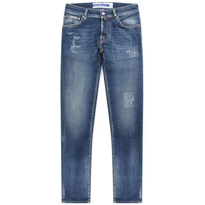 jacob cohen jeans denim spijkerbroek broek 5pocket nick slim nickslim, blauw blue middenblauw washed vintage gaten destroyed bleached 1