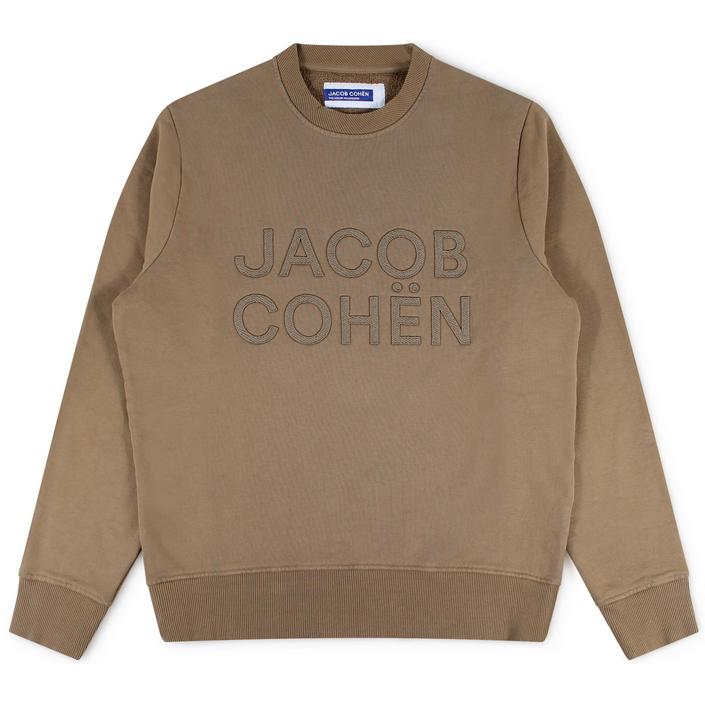 jacob cohen sweater trui sweatshirt shirt ronde hals crewneck crew neck fleece katoen cotton, bruin brown 