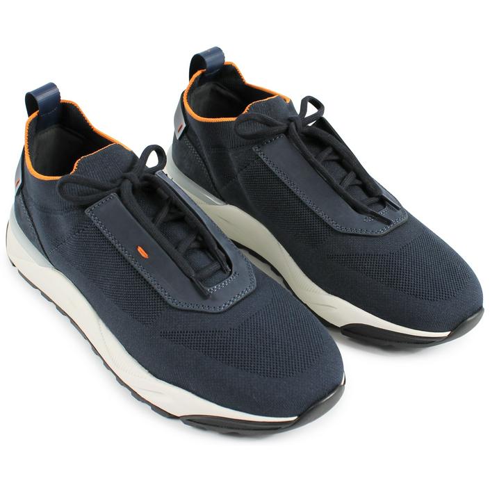 santoni innova knit knitted sneaker sneakers veterschoen schoen schoenen trainer, donkerblauw donker dark navy blue