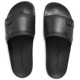 santoni slipper slides badslippers double buckle zwart - tijssen mode