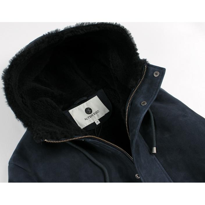 alter ego denzel jas jacket parka winterjas winter leather suede coat, donkerblauw donker dark blue navy blauw blue