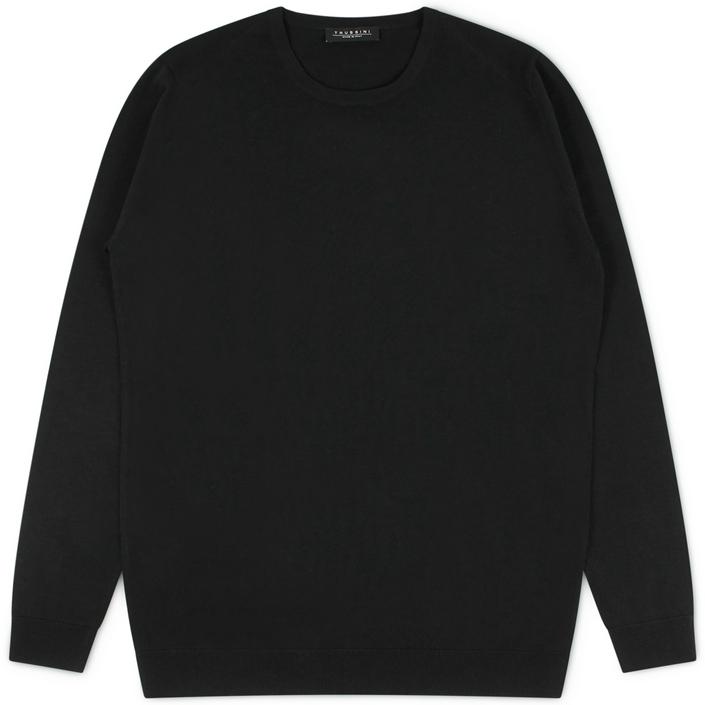 trussini crewneck ronde hals sweatshirt trui jumper knitwear wol wool nette trui, zwart black dark donker nero 
