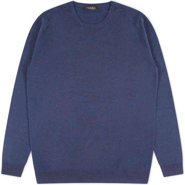 trussini crewneck ronde hals sweatshirt trui jumper knitwear wol wool nette trui, blauw jeansblauw blue donkerblauw donker dark navy 