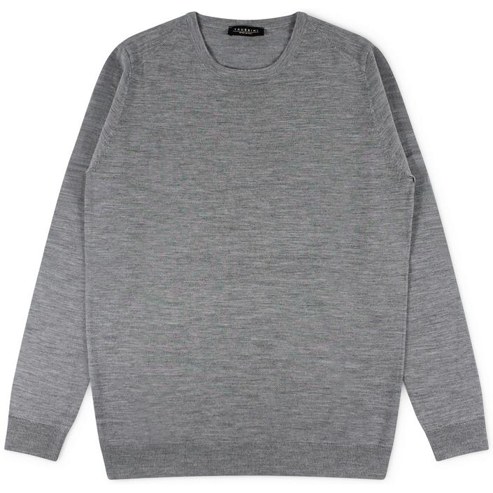 trussini crewneck ronde hals sweatshirt trui jumper knitwear wol wool nette trui, grijs grey melange gemeleerd silver zilver