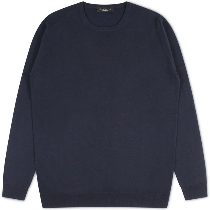 trussini crewneck ronde hals sweatshirt trui jumper knitwear wol wool nette trui, donkerblauw donker dark blue blauw navy