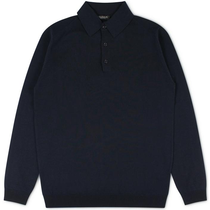 trussini poloshirt polo shirt knitwear longsleeve lange mouw wol wool, donkerblauw donker blauw navy dark blue