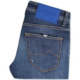 Overview image: JACOB COHËN  Jeans Nick Slim met slijtageplekken en gele stiksels, donkere wassing