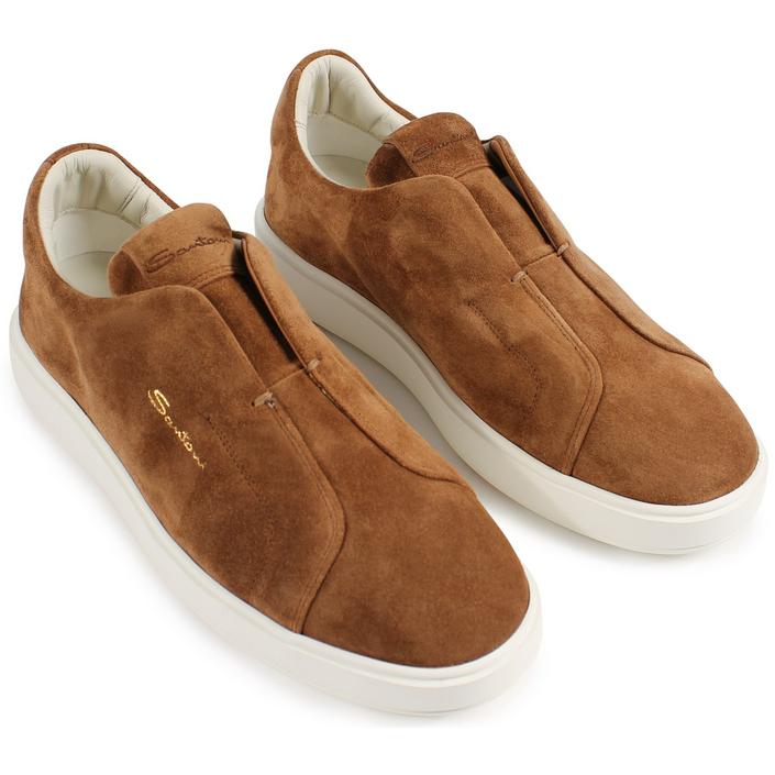 santoni shoes sneakers slip on suede bruin cognac - tijssen mode