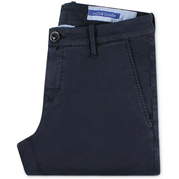jacob cohen trousers broek pants chino slacks pantalon zomer summer bobby katoen cotton stretch, donkerblauw donker dark navy blue 1