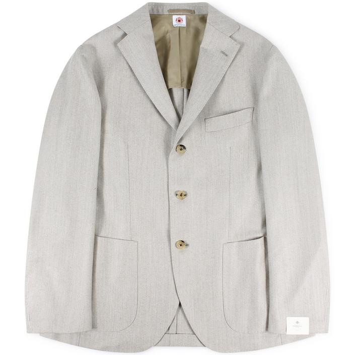 luigi borrelli jacket jasje colbert sportjacket sportcoat patched pocket wol wool heringbone flanel, beige ecru sand 1