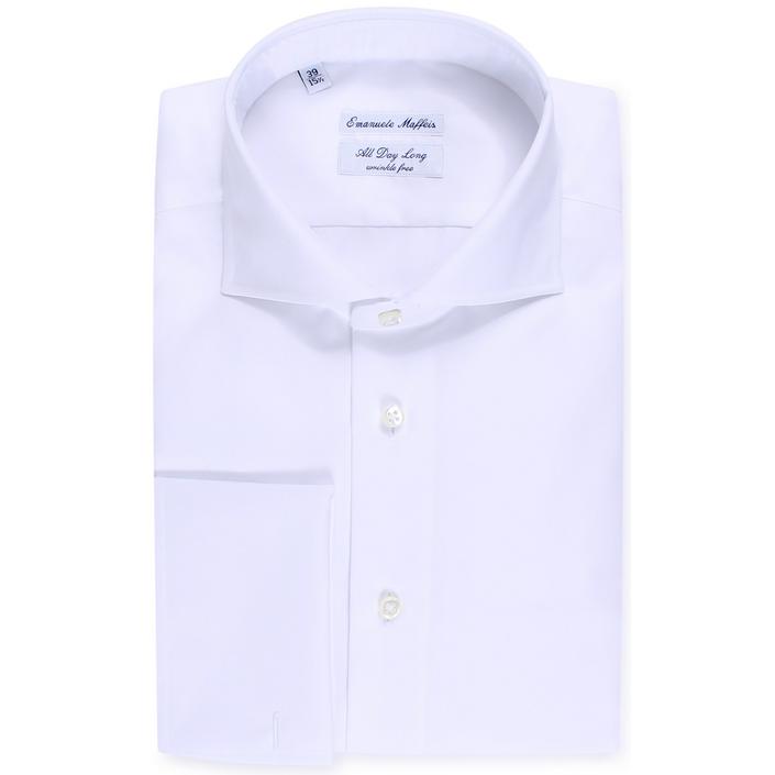 emanuele maffeis shirt dress dressshirt overhemd all day long katoen cotton dubbele manchet double cuff, wit white licht light bianco 1