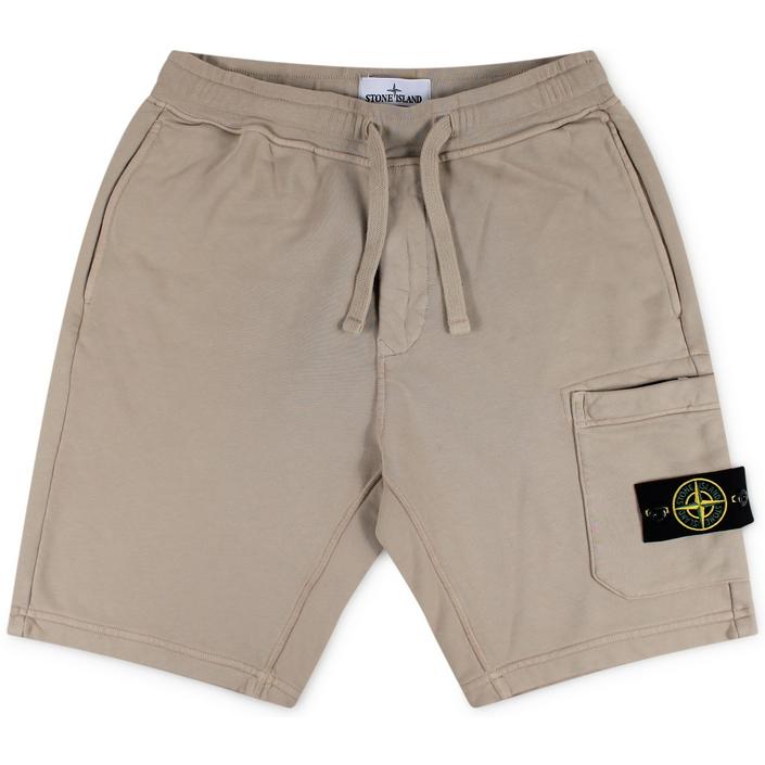 stone island shorts sweatshorts jogger sweatpants korte broek fleece bermuda, beige sand kaki kakhi ecru 1 