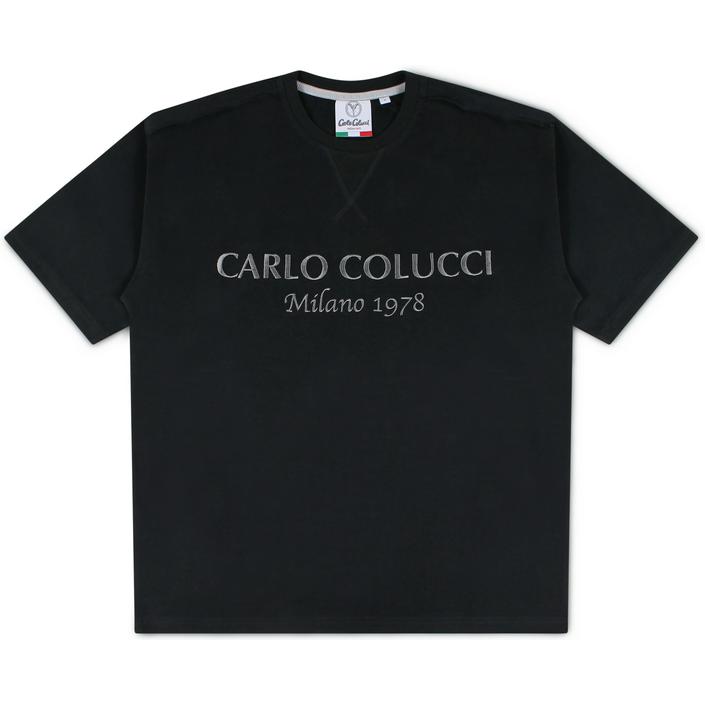 carlo colucci teeshirt tee shirt tshirt shortsleeve milano 1978 print, black zwart dark donker nero 