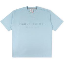 carlo colucci tshirt shirt oversized geborduurd logo lichtblauw blauw - tijssen mode
