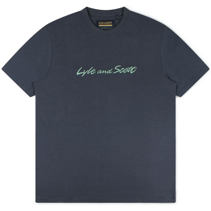 lyle and scott tshirt shirt script borduur donkerblauw - tijssen mode