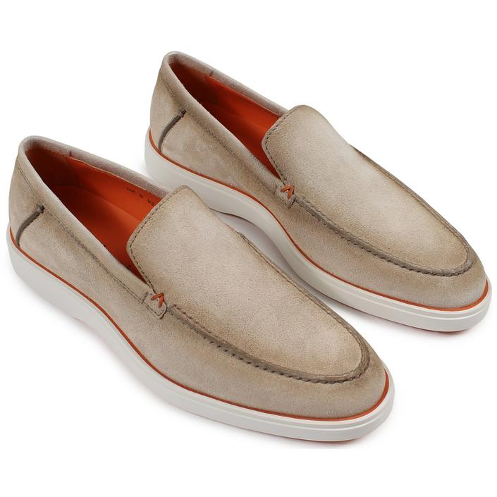 santoni loafers loafer slipon slip on summer walk suede leather leer, beige sand taupe ecru lichtbruin light licht brown