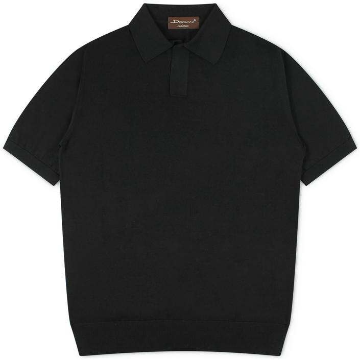 Doriani cashmere polo poloshirt shirt shortsleeve short sleeve korte mouw cotton katoen, zwart black dark donker nero