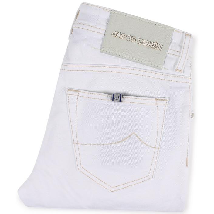 jacob cohen jeans denim trousers broek spijkerbroek pants 5 pocket, wit white licht light bianco goud gold stiksels 1