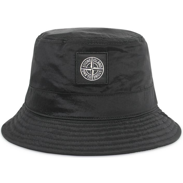 stone island nylon metal bucket hat vissershoed vissershoedje hoed headwear logo compass embleem, zwart black dark donker nero 