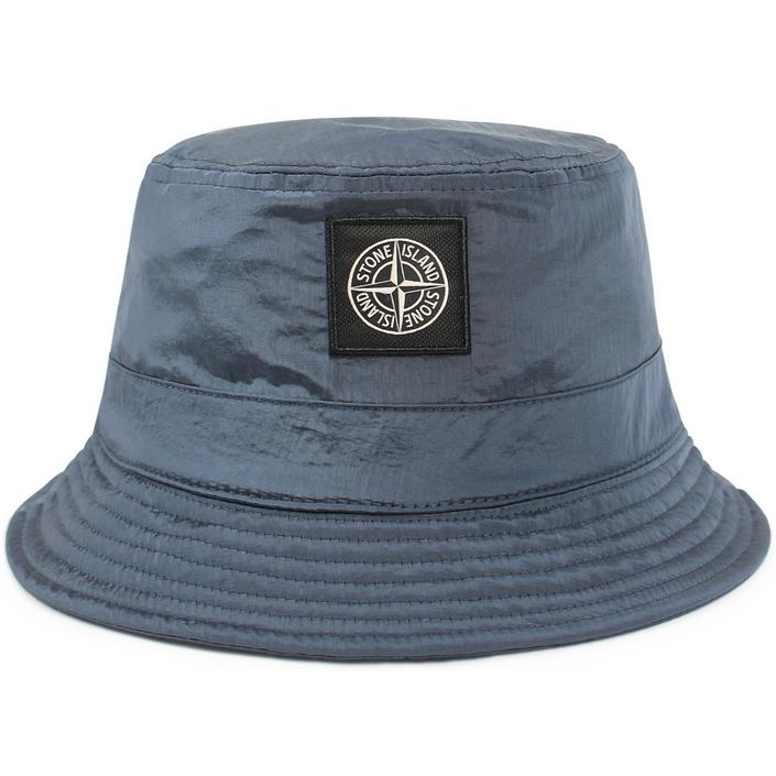 stone island nylon metal bucket hat vissershoed vissershoedje hoed headwear logo compass embleem, lichtblauw licht light blue baby blauw