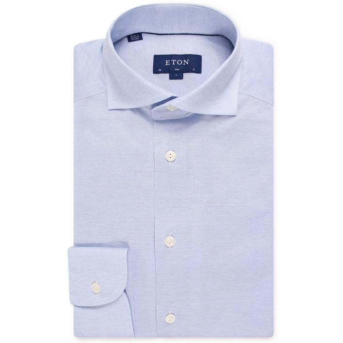 eton shirts pique stretch zomershirt overhemd casual shirt zomer summer slim fit, lichtblauw licht light blue blauw 1 