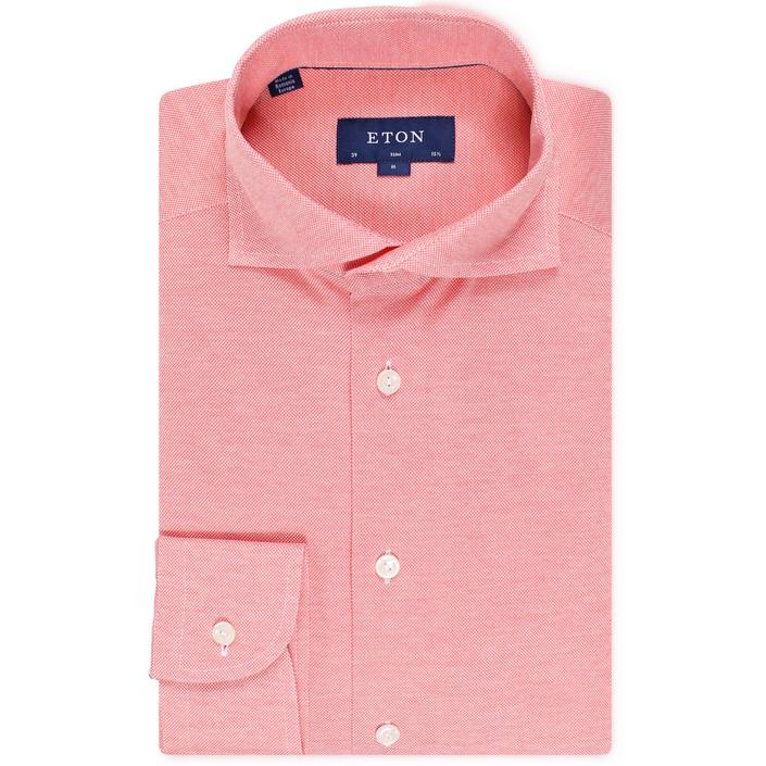 eton shirts pique stretch zomershirt overhemd casual shirt zomer summer slim fit, roodroze rood roze red pink lichtroze licht light 1