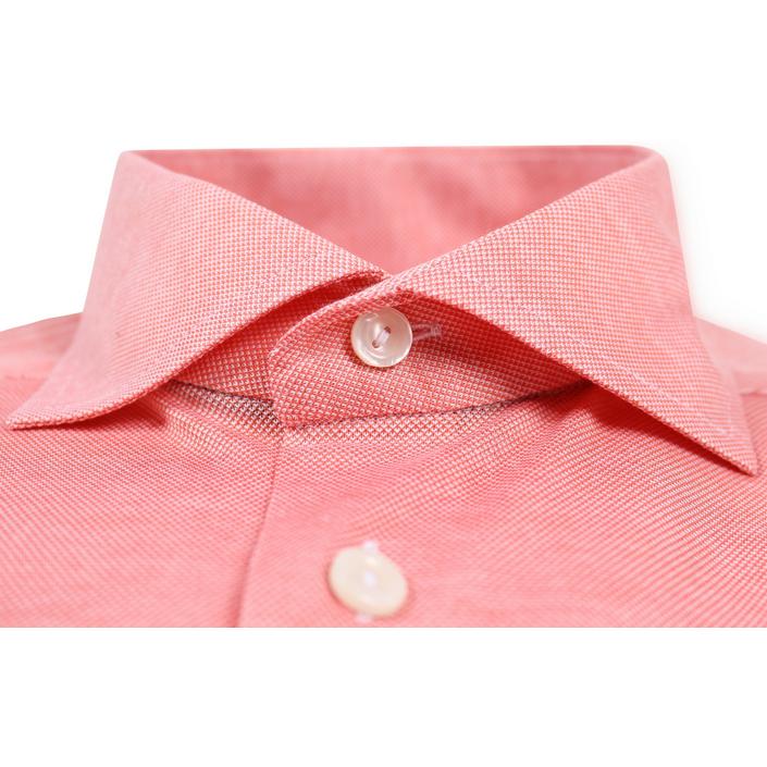 eton shirts pique stretch zomershirt overhemd casual shirt zomer summer slim fit, roodroze rood roze red pink lichtroze licht light 