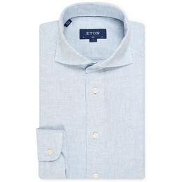 Overview image: ETON Slim fit linnen overhemd met widespread boord, lichtblauw
