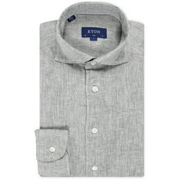 Overview image: ETON Slim fit linnen overhemd met widespread boord, groen