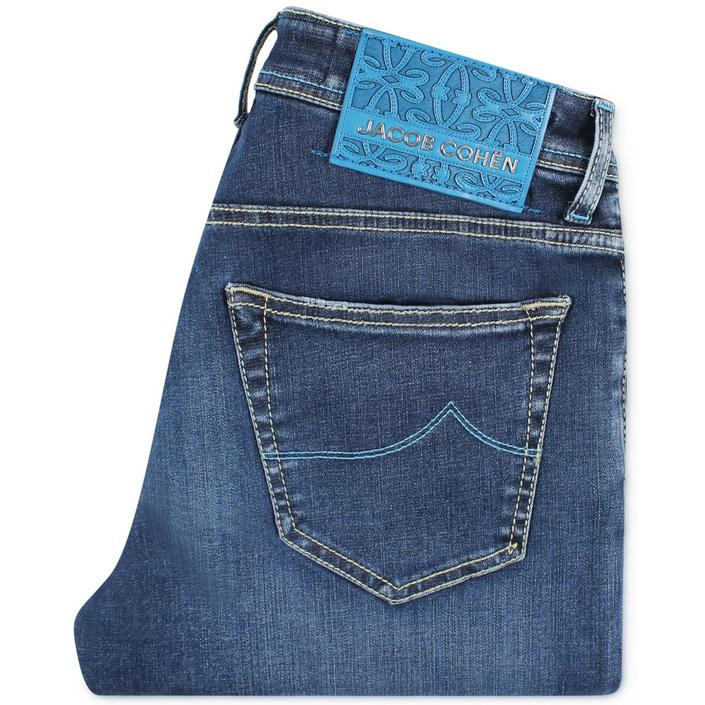 jacob cohen limited jeans denim broek spijkerbroek trousers 5-pocket bard, blauw blue azuurblauw donker dark wash washed