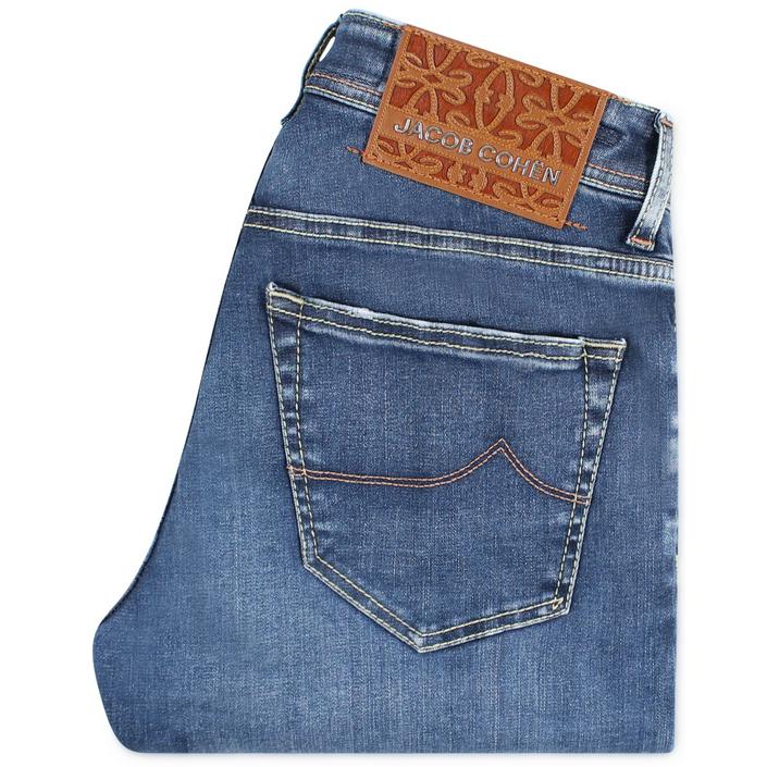jacob cohen limited jeans denim broek spijkerbroek trousers 5-pocket nick slim slim fit, blauw blue brown bruin donker dark wash washed 1