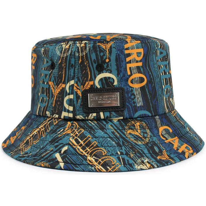 carlo colucci hat headwear letters print bucket buckethat vissershoed vissershoedje, petrol blauw blue orange oranje 1