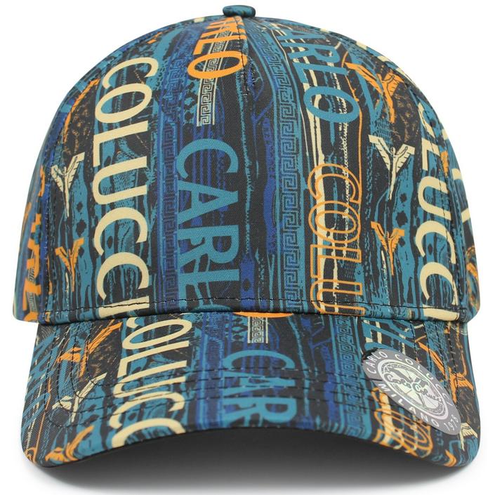 carlo colucci pet hat headwear print letters letter logo, petrol blue blauw oranje orange