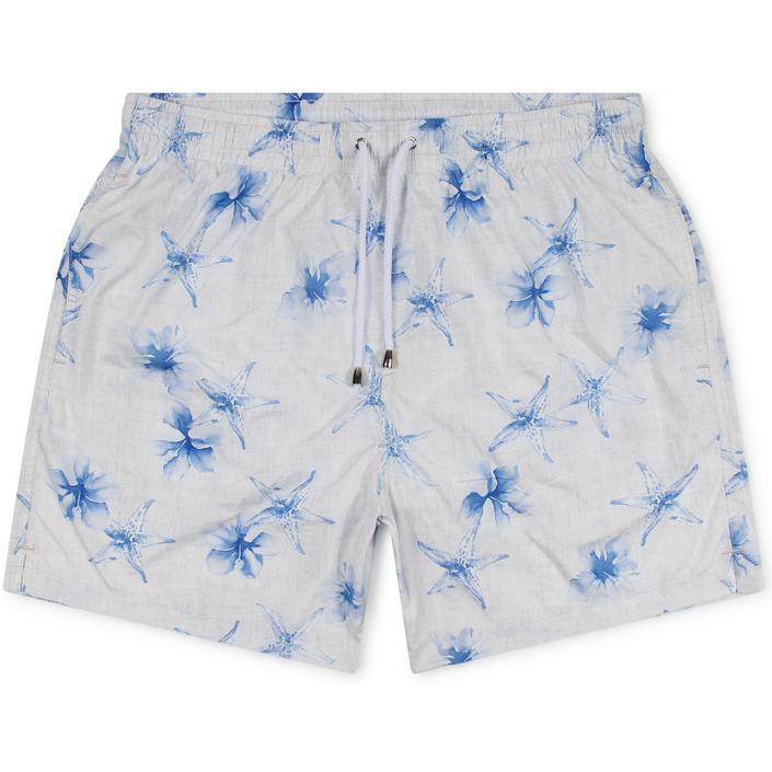 Rosi zwembroek swimwear swimtrunks trunks floral bloem flower print printed, wit white licht light bianco blue blauw