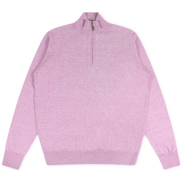 doriani cashmere knitwear gebreid knitted halfzip half zip zomertrui zomer summer wol wool katoen cotton melange gemeleerd, roze pink 1