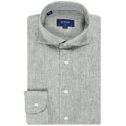 Overview image: ETON Contemporary fit linnen overhemd met widespread boord, groen