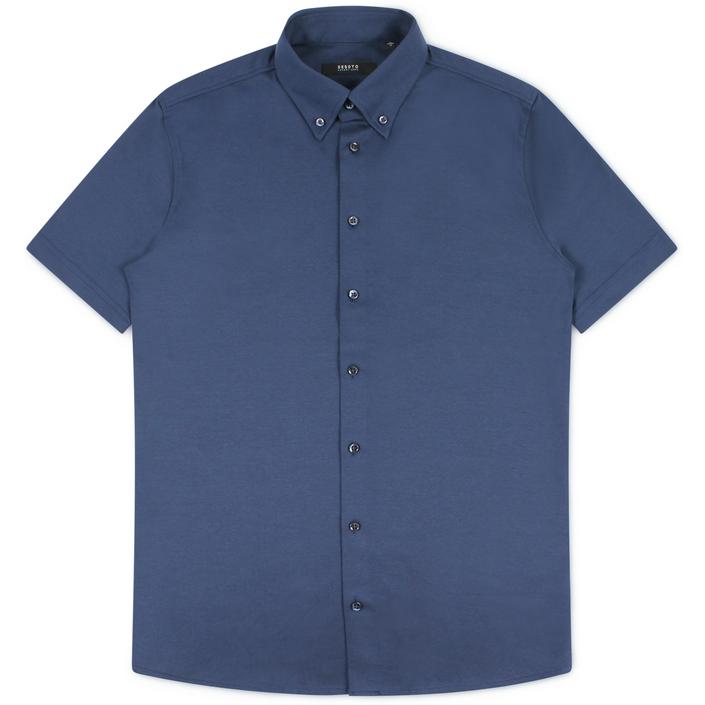 desoto luxury overhemd shirt jersey stretch shortsleeve short sleeve korte mouw button down, donkerblauw donker dark navy blue blauw